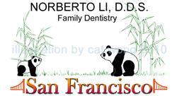 Baby Panda Bear somersaults to Mother Panda  in bamboo thicket in this children's illustrators ad for  family dentistry for Norberto Li